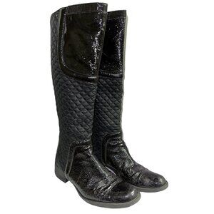 DGM Women's Boots Quilted Over Calf Black Full Back Zip Heeled Size EU 38 US 6.5